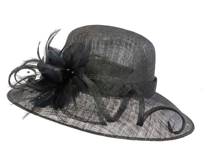 Large black racing hat with bow by Cupids Millinery-1