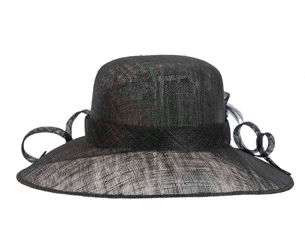 Large black racing hat with bow by Cupids Millinery-5