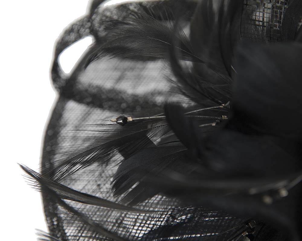 Large black racing hat with bow by Cupids Millinery-4