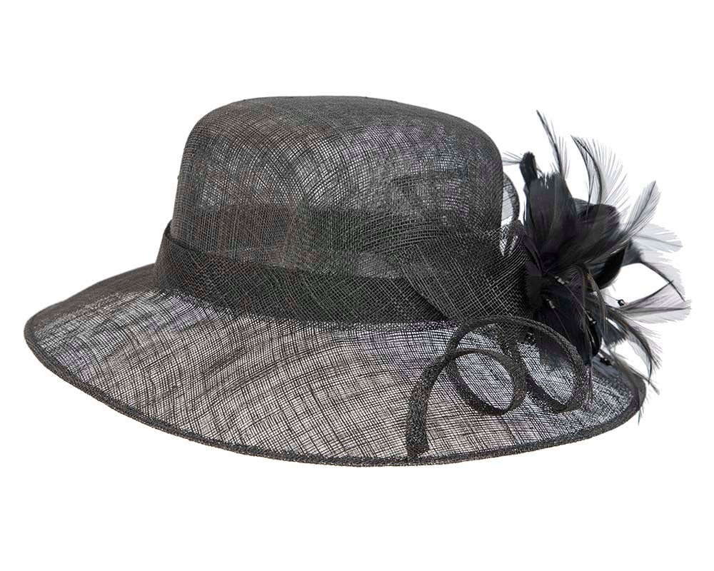 Large black racing hat with bow by Cupids Millinery-3