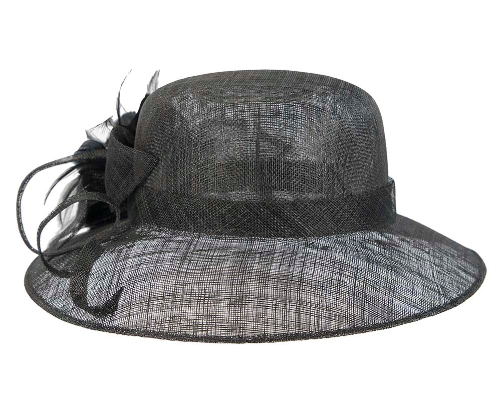 Large black racing hat with bow by Cupids Millinery-2