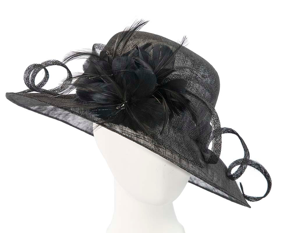 Large black racing hat with bow by Cupids Millinery-0