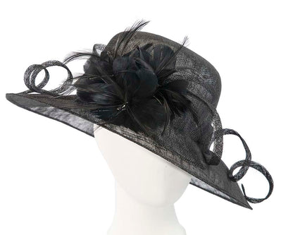 Large black racing hat with bow by Cupids Millinery-0
