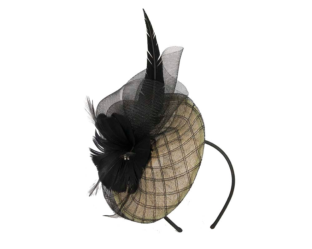 Yellow & black racing fascinator by Cupids Millinery Melbourne-1