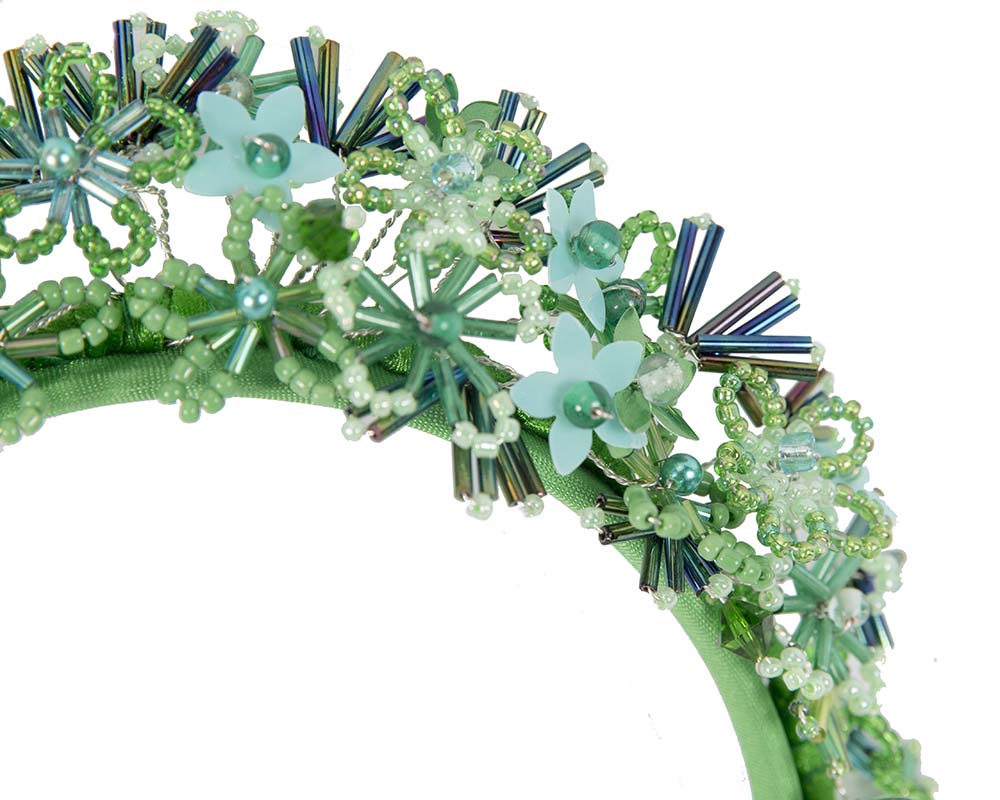 Bespoke green designers fascinator headband by Cupids Millinery