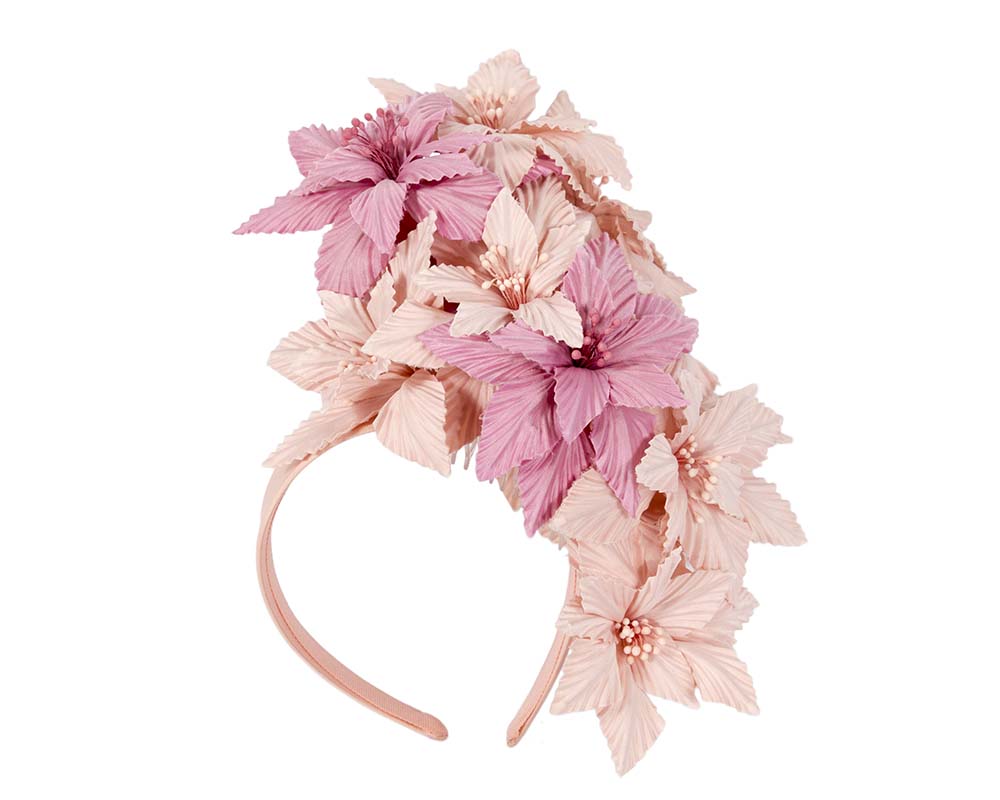 Bespoke pink flowers fascinator headband by Cupids Millinery