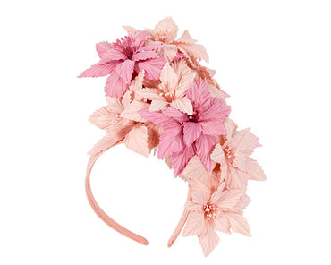 Bespoke pink flowers fascinator headband by Cupids Millinery
