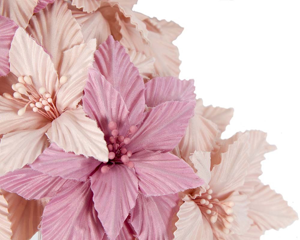 Bespoke pink flowers fascinator headband by Cupids Millinery