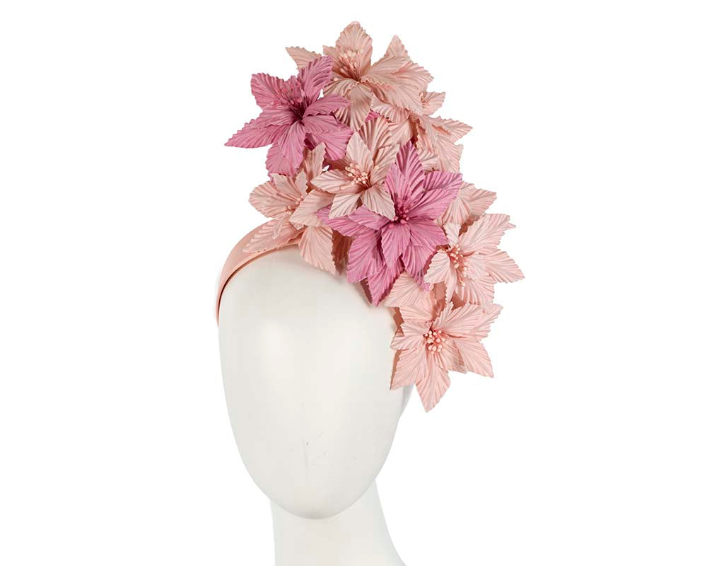 Bespoke pink flowers fascinator headband by Cupids Millinery