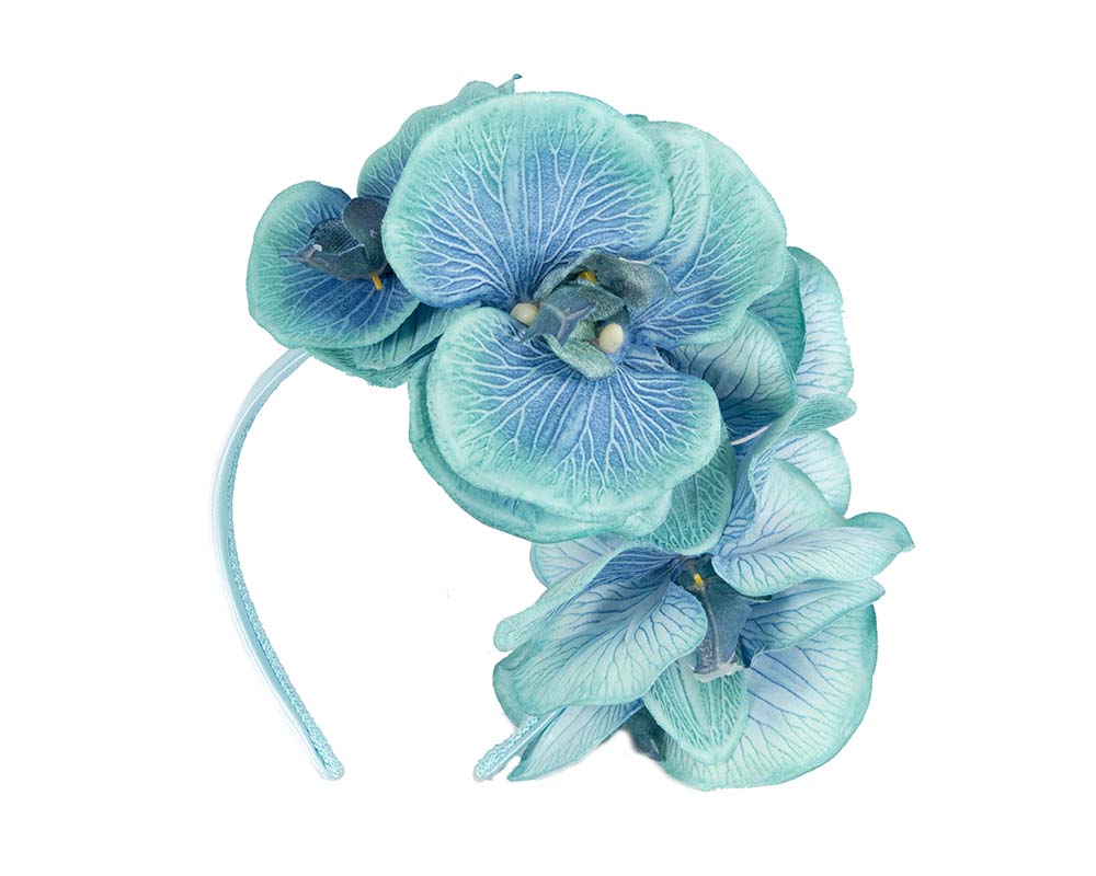 Bespoke aqua orchid flower headband by Fillies Collection