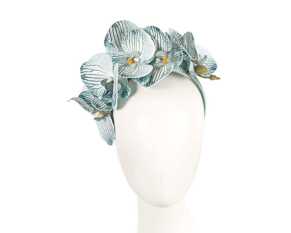 Bespoke light blue orchid flower headband by Fillies Collection