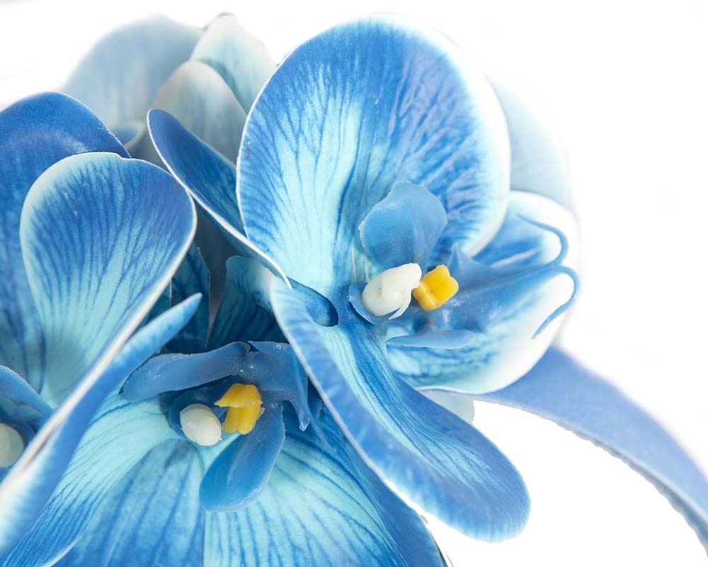 Bespoke blue orchid flower headband by Fillies Collection