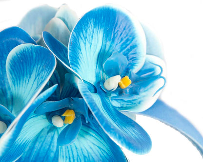 Bespoke blue orchid flower headband by Fillies Collection