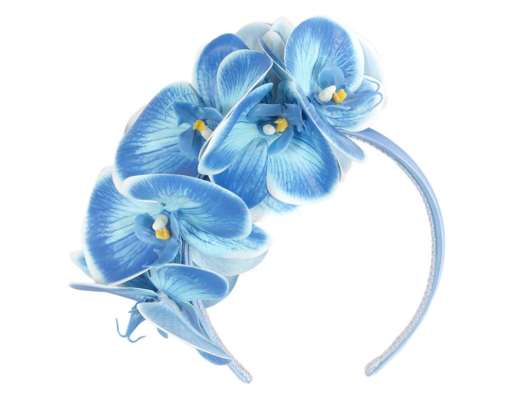 Bespoke blue orchid flower headband by Fillies Collection