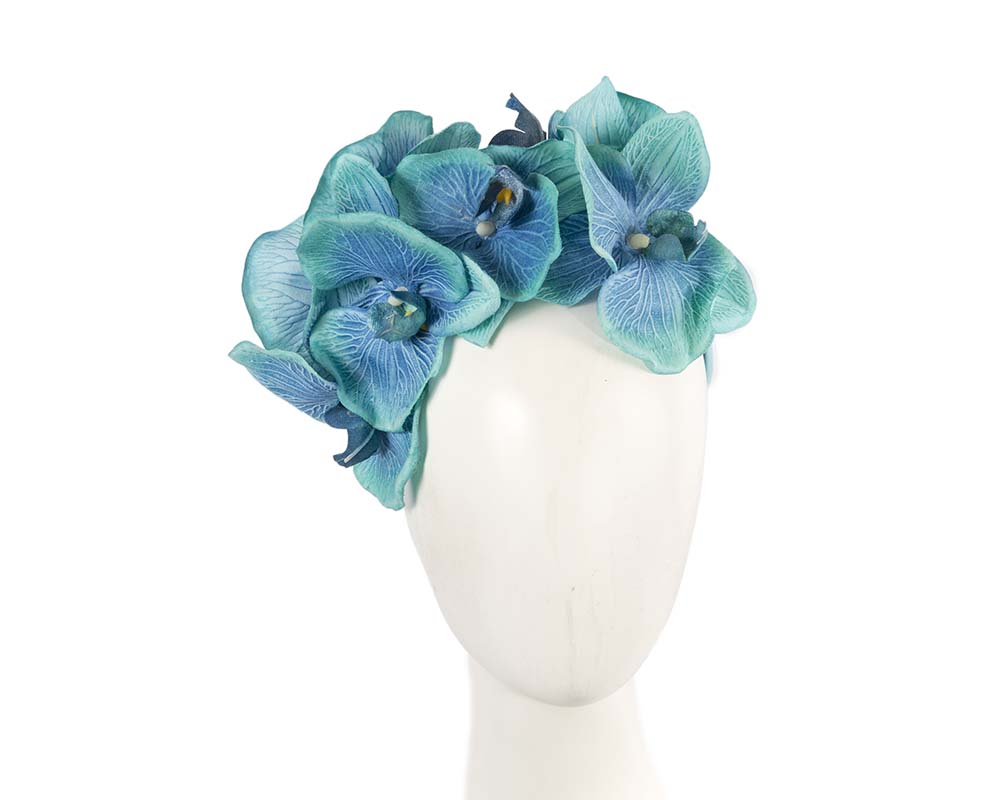 Bespoke aqua orchid flower headband by Fillies Collection
