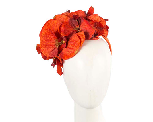 Bespoke burnt orange orchid flower headband by Fillies Collection