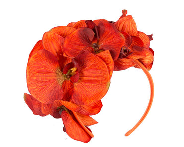 Bespoke burnt orange orchid flower headband by Fillies Collection