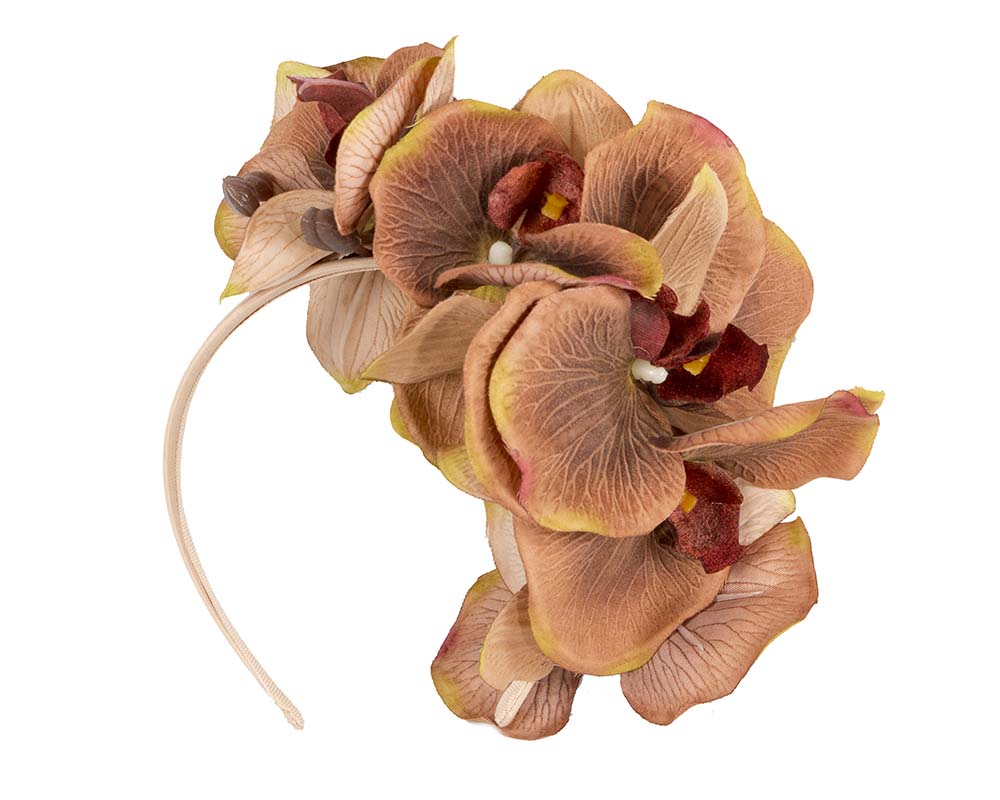 Bespoke coffee orchid flower headband by Fillies Collection