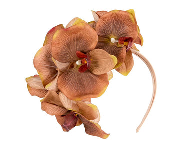 Bespoke coffee orchid flower headband by Fillies Collection