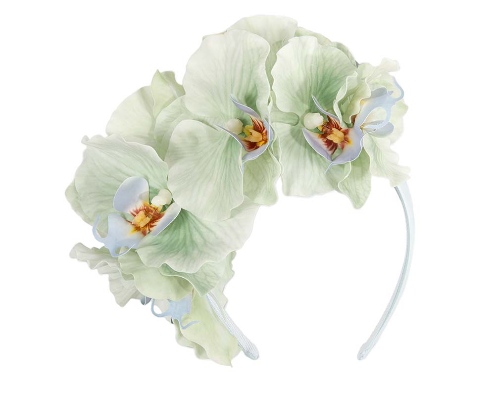 Bespoke mint green orchid flower headband by Fillies Collection