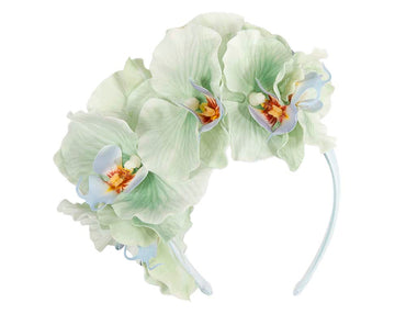 Bespoke mint green orchid flower headband by Fillies Collection