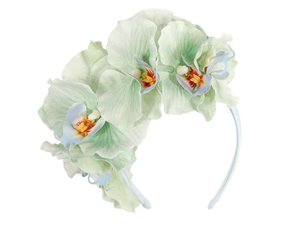 Bespoke mint green orchid flower headband by Fillies Collection
