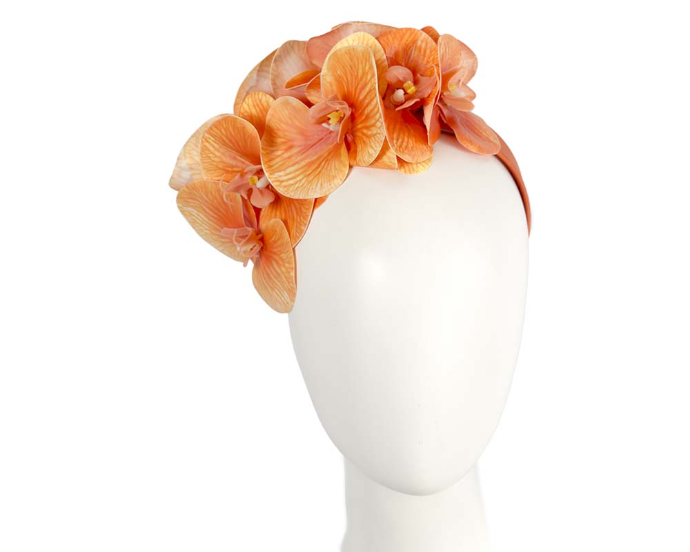 Bespoke orange orchid flower headband by Fillies Collection