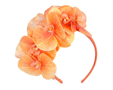 Bespoke orange orchid flower headband by Fillies Collection