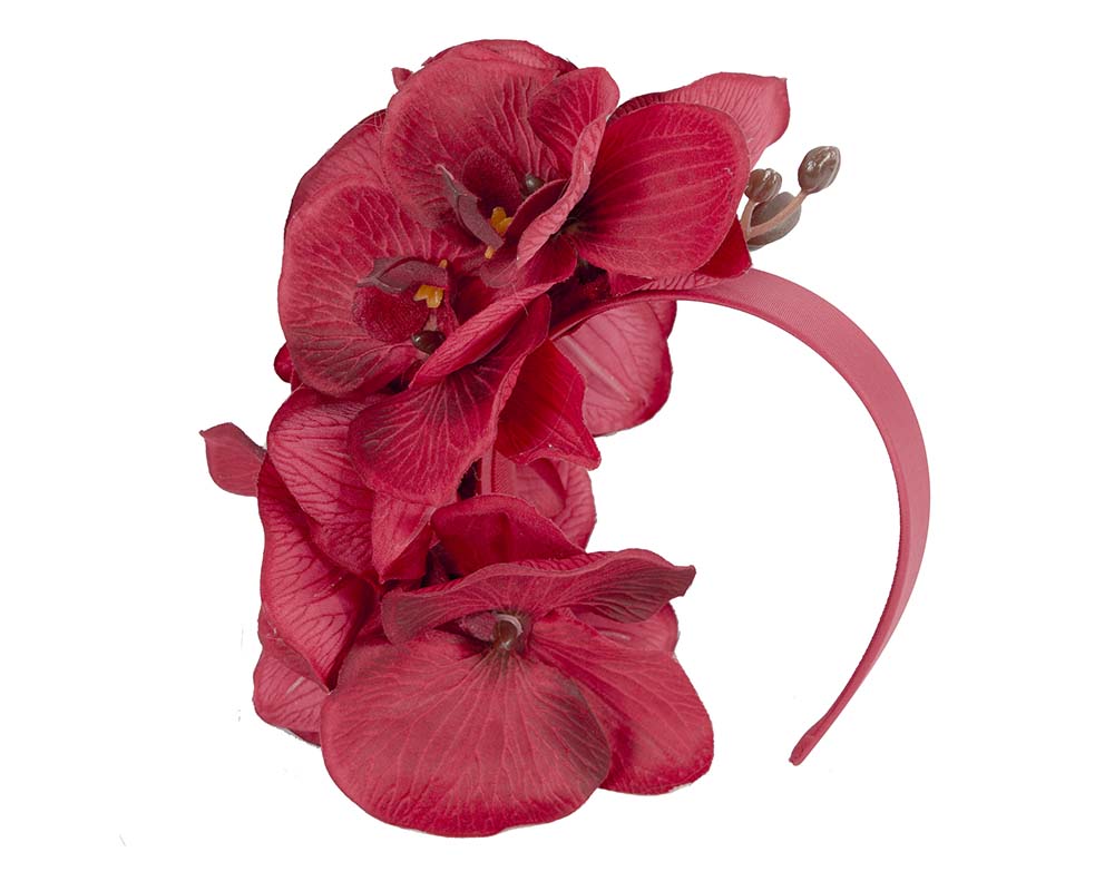 Bespoke red orchid flower headband by Fillies Collection-1
