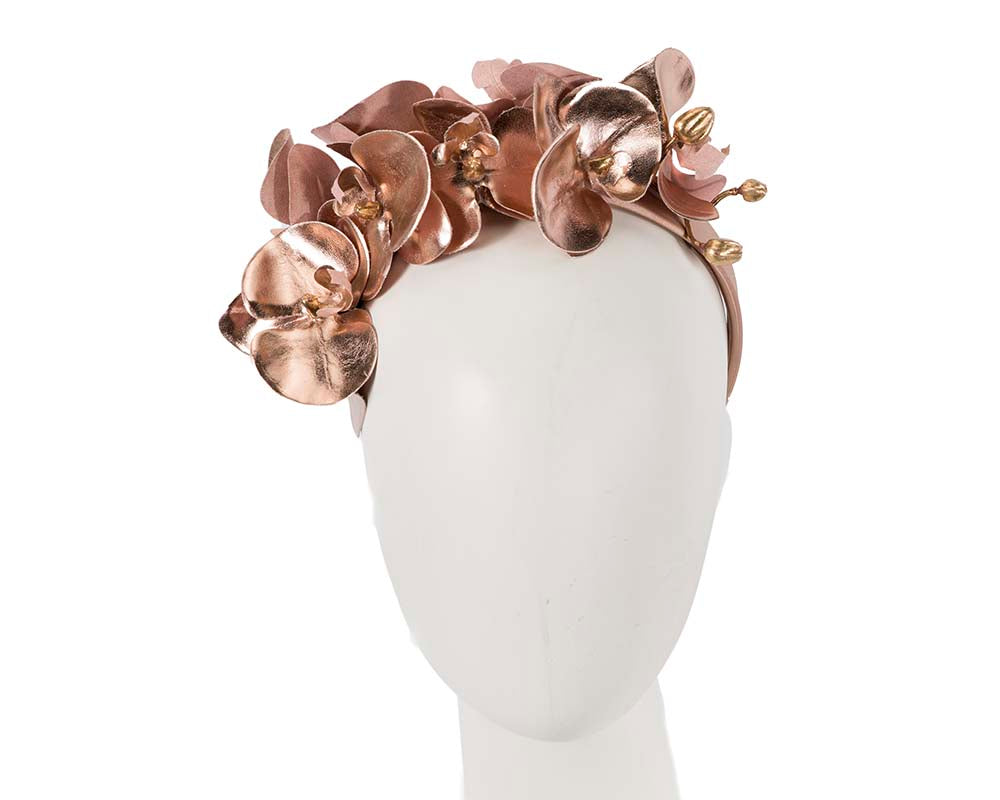 Bespoke leather rose gold orchid flower headband
