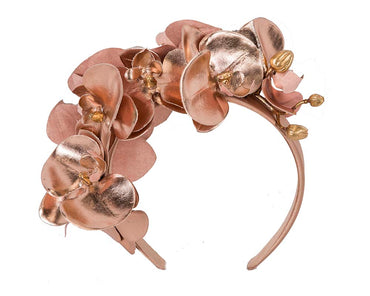 Bespoke leather rose gold orchid flower headband