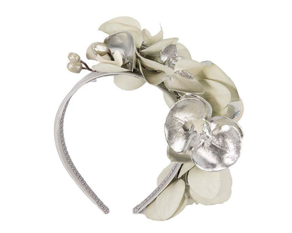 Bespoke leather silver orchid flower headband