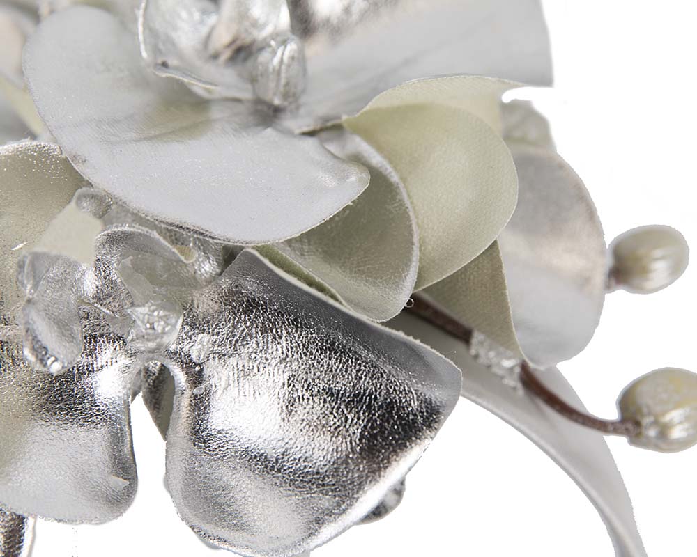Bespoke leather silver orchid flower headband