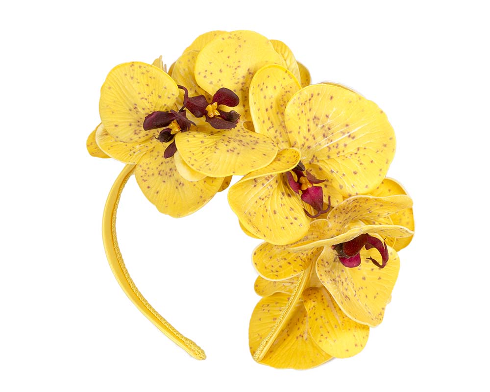 Bespoke yellow orchid flower headband by Fillies Collection S391