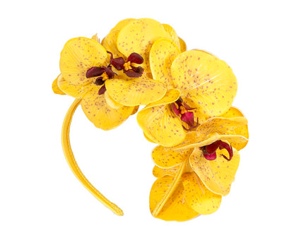 Bespoke yellow orchid flower headband by Fillies Collection S391