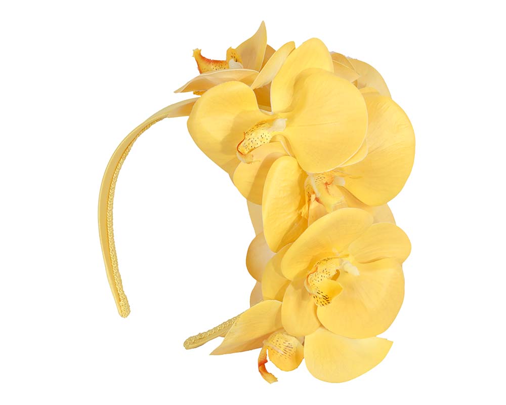 Bespoke yellow orchid flower headband by Fillies Collection