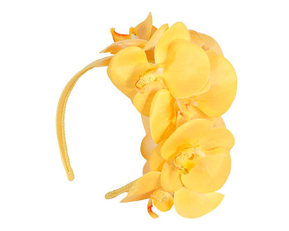 Bespoke yellow orchid flower headband by Fillies Collection