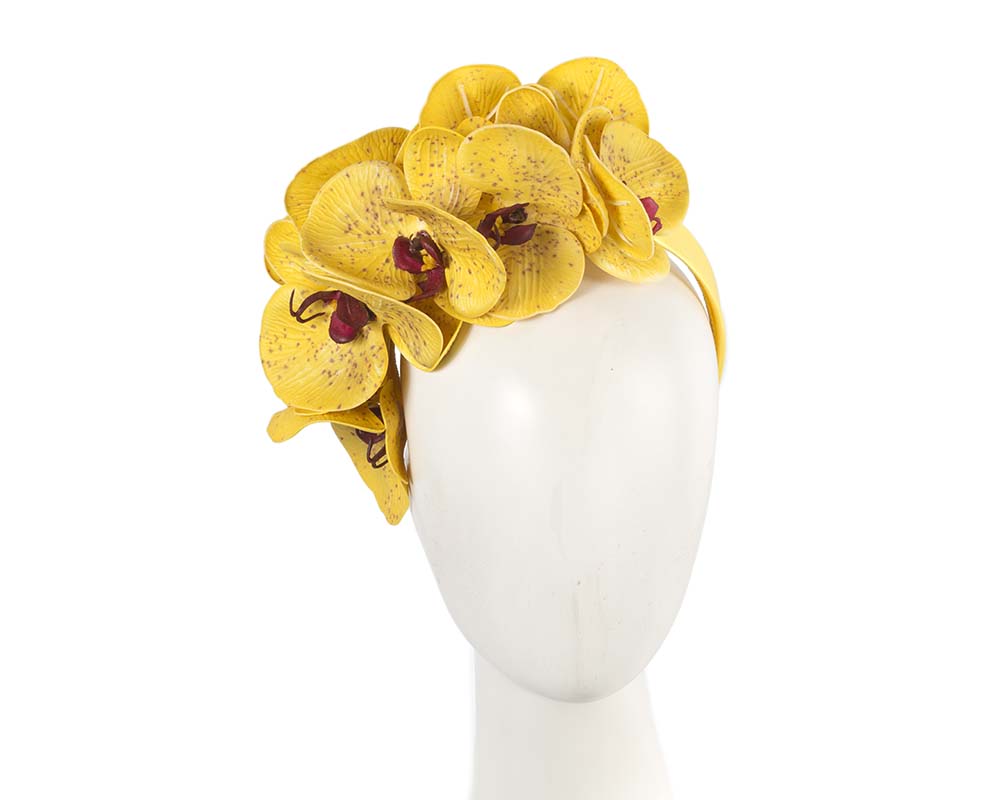 Bespoke yellow orchid flower headband by Fillies Collection S391
