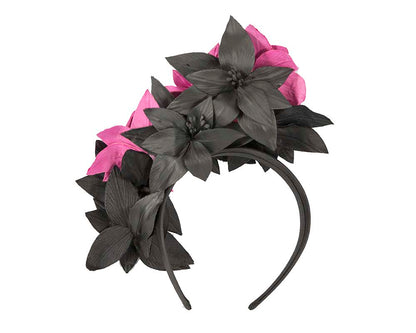 Black & Fuchsia flower fascinator by Cupids Millinery