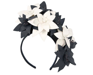 Navy & Cream flower fascinator by Cupids Millinery