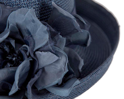 Navy hat with flower by Cupids Millinery