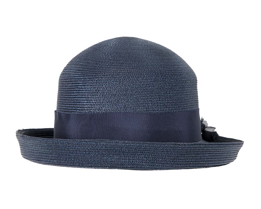 Navy hat with flower by Cupids Millinery