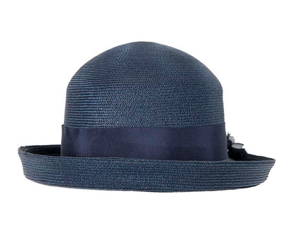 Navy hat with flower by Cupids Millinery
