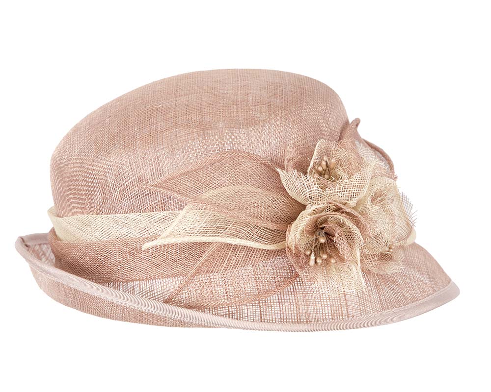 Dusty pink sinamay cloche hat