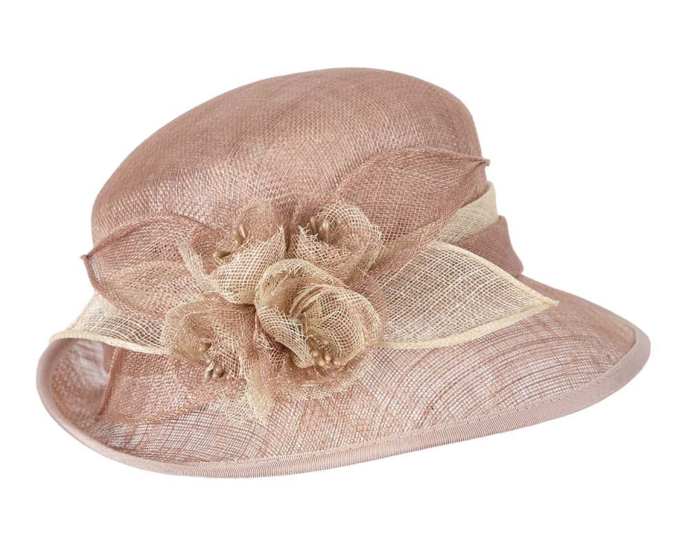 Dusty pink sinamay cloche hat