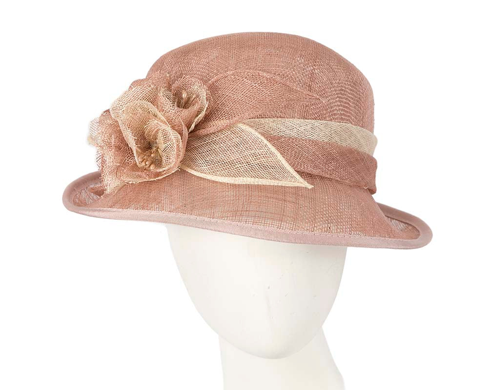 Dusty pink sinamay cloche hat