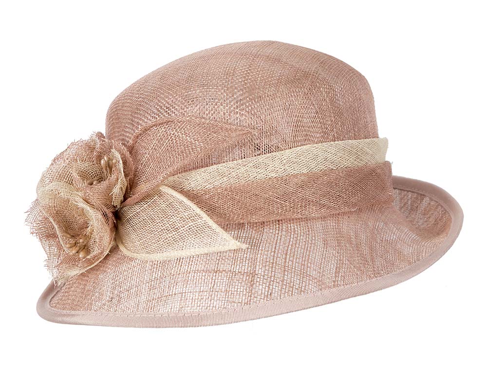 Dusty pink sinamay cloche hat