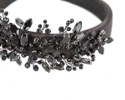 Black crystals fascinator headband by Cupids Millinery CU443