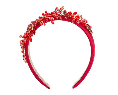 Red crystals fascinator headband by Cupids Millinery-1