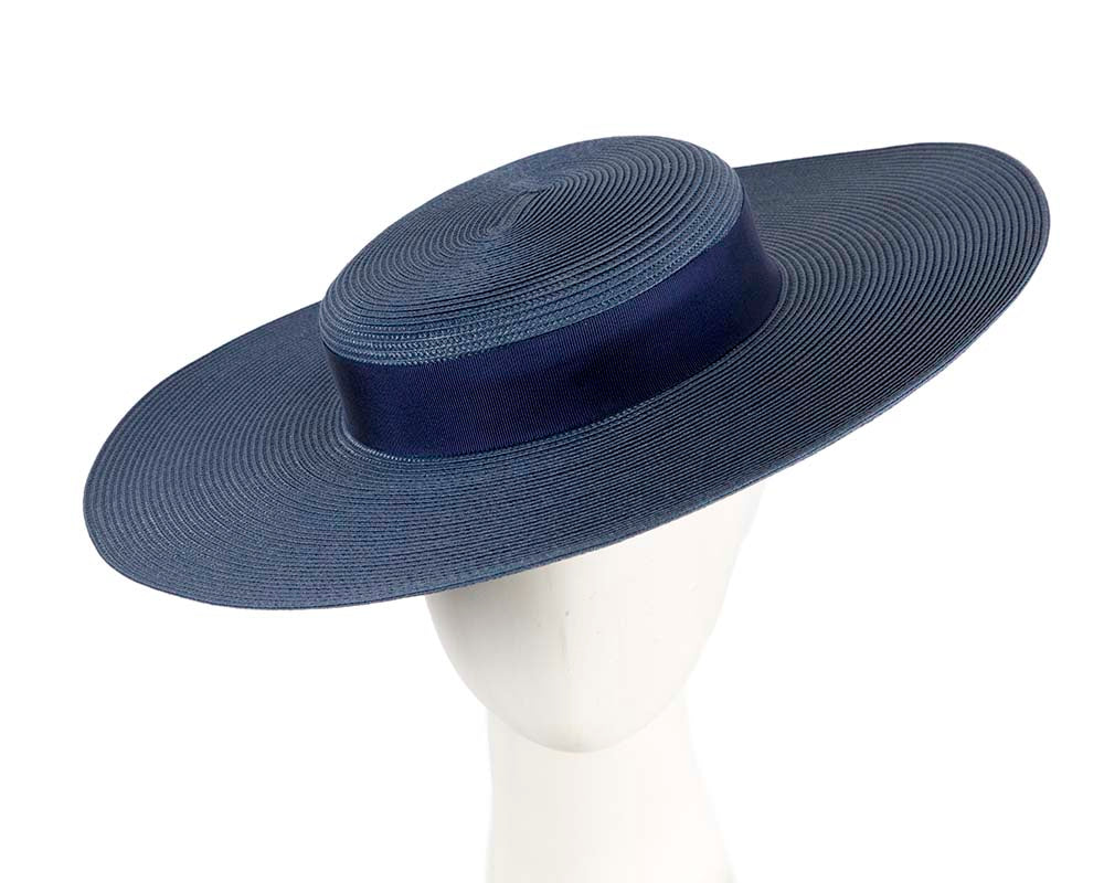 Wide brim navy boater hat